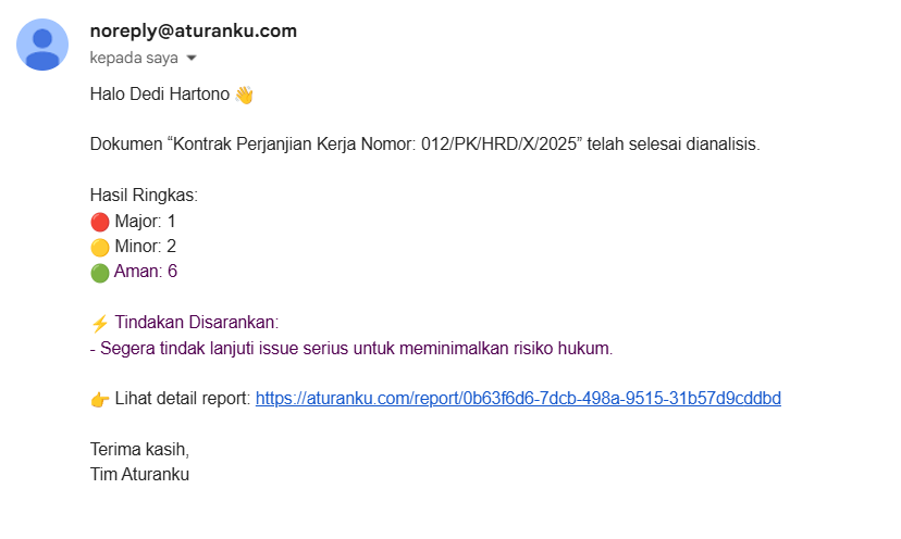 Contoh Email Notifikasi Aturanku