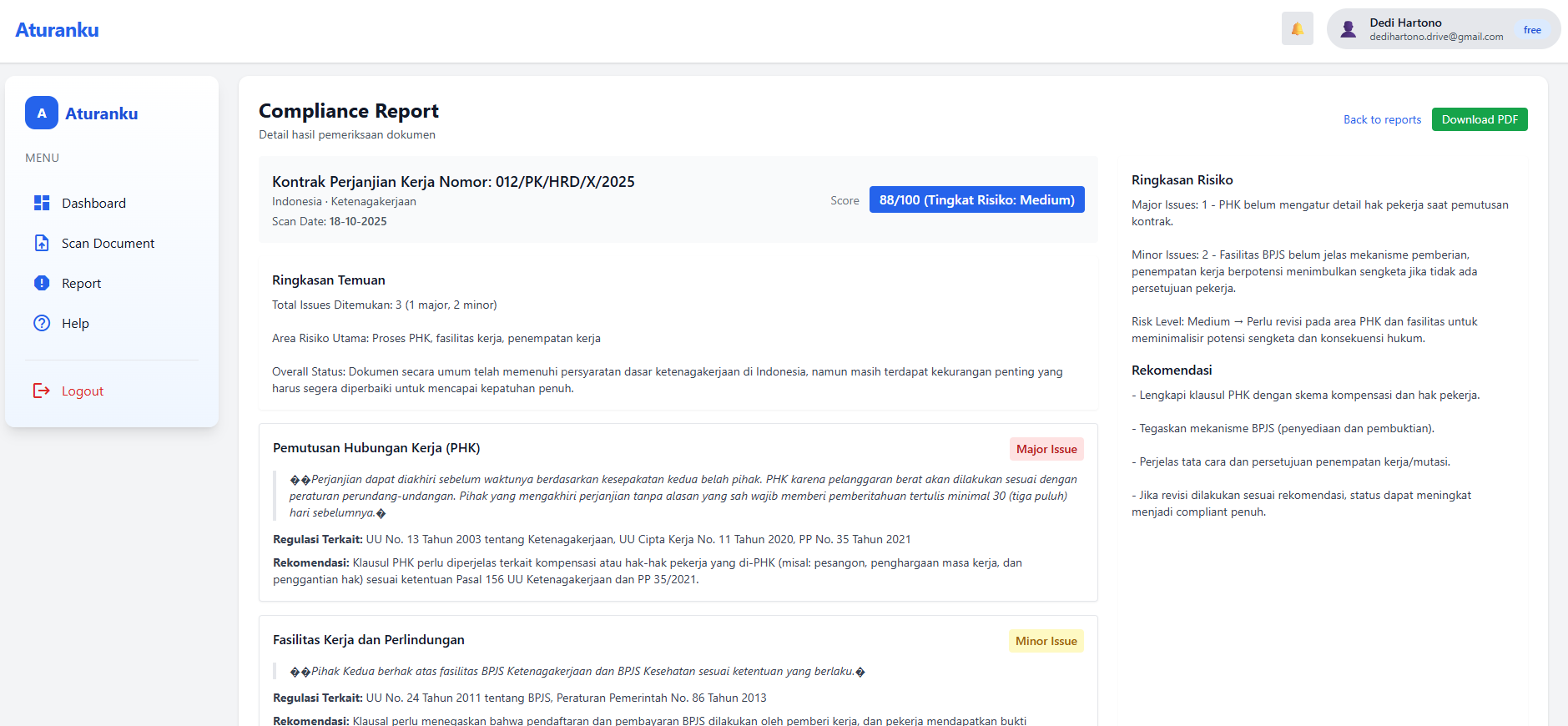 Contoh Hasil Laporan Compliance